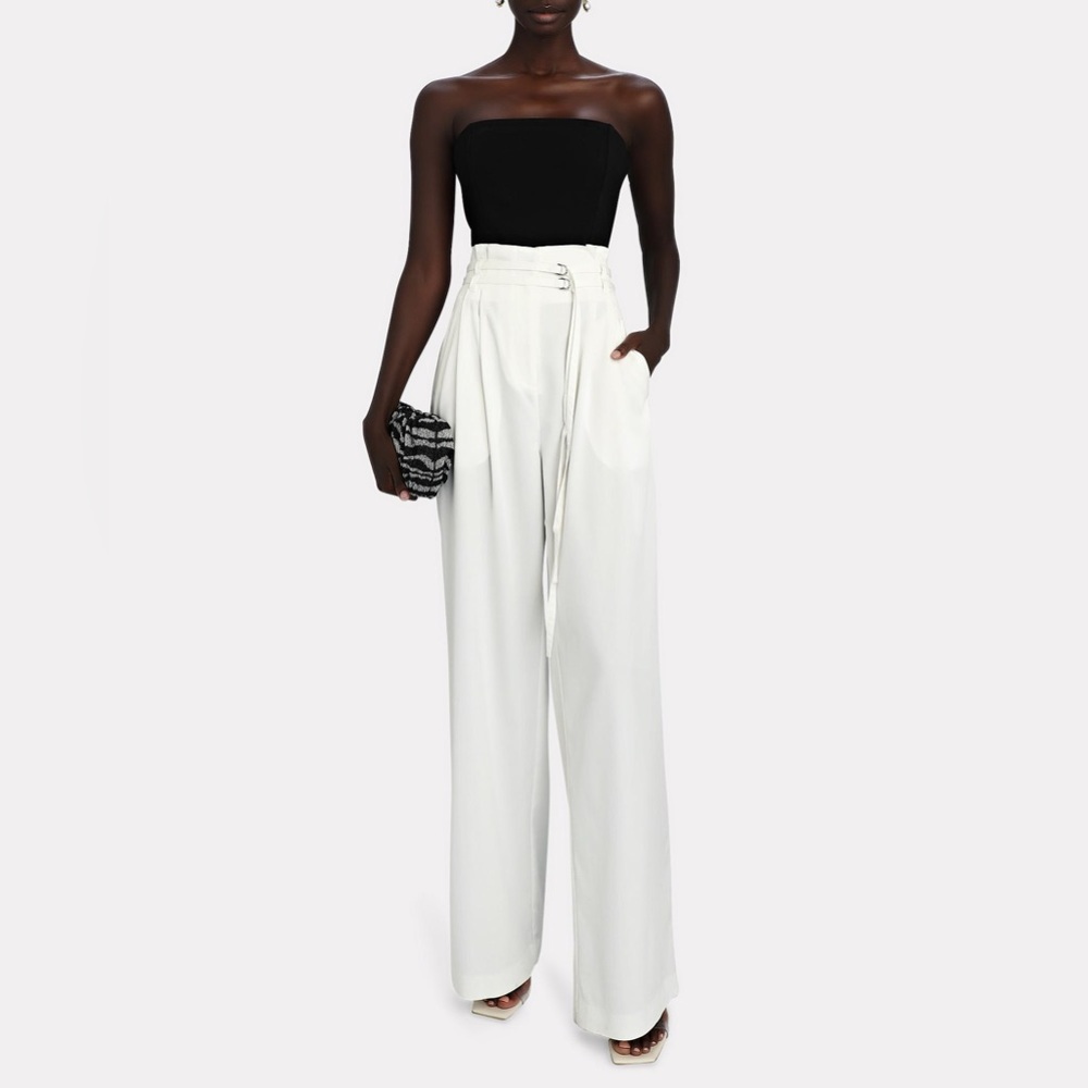 Derek Lam 10 Crosby Women's White Jude Double Belt Wide-leg Pants